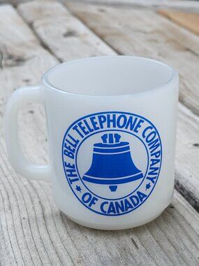 VINTAGE Bell Telephone Company Milk Glass Mug Glasbake Telecommunications
